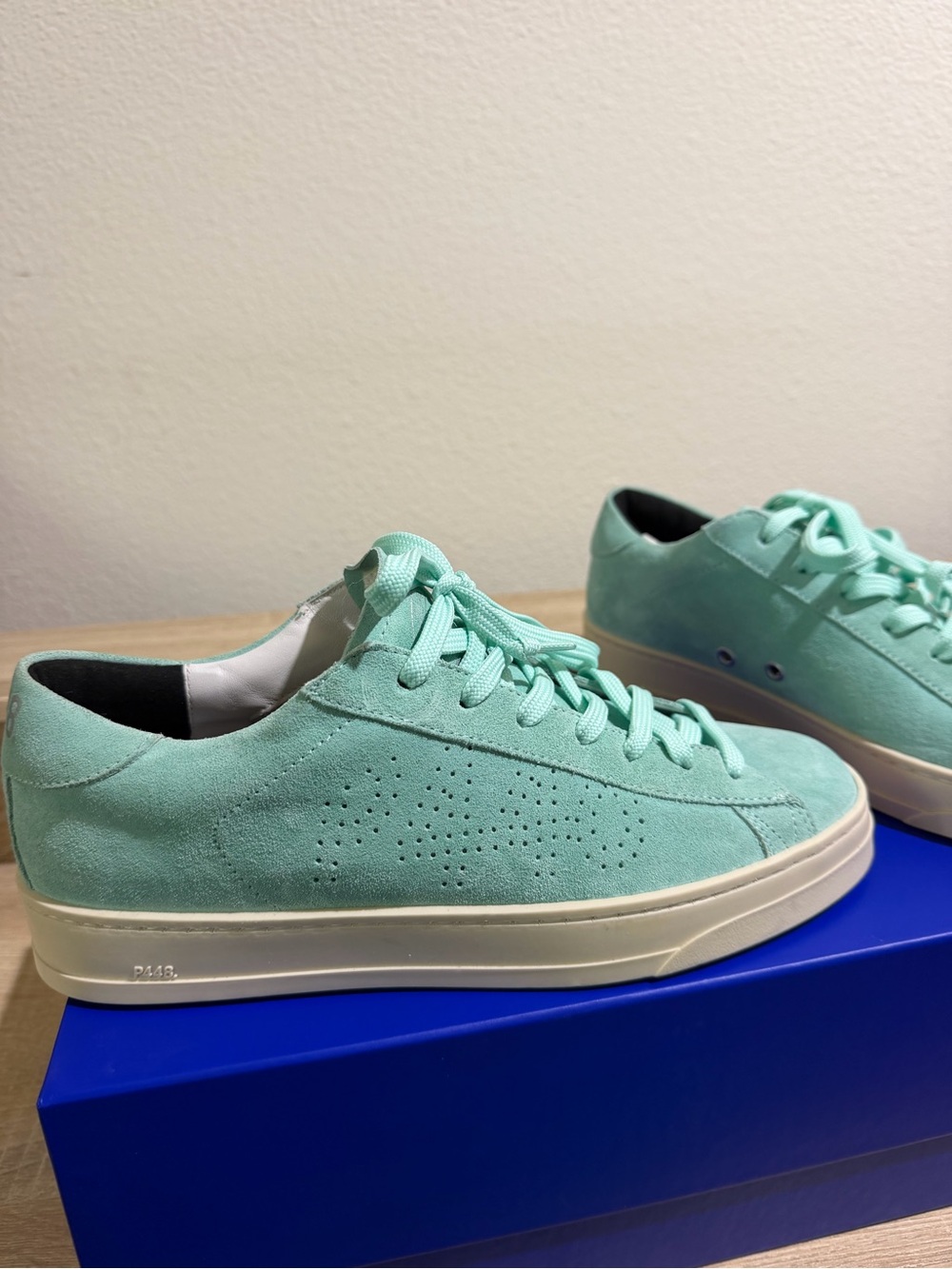 P448 Women's Mint Green Suede Low-Top Sneakers